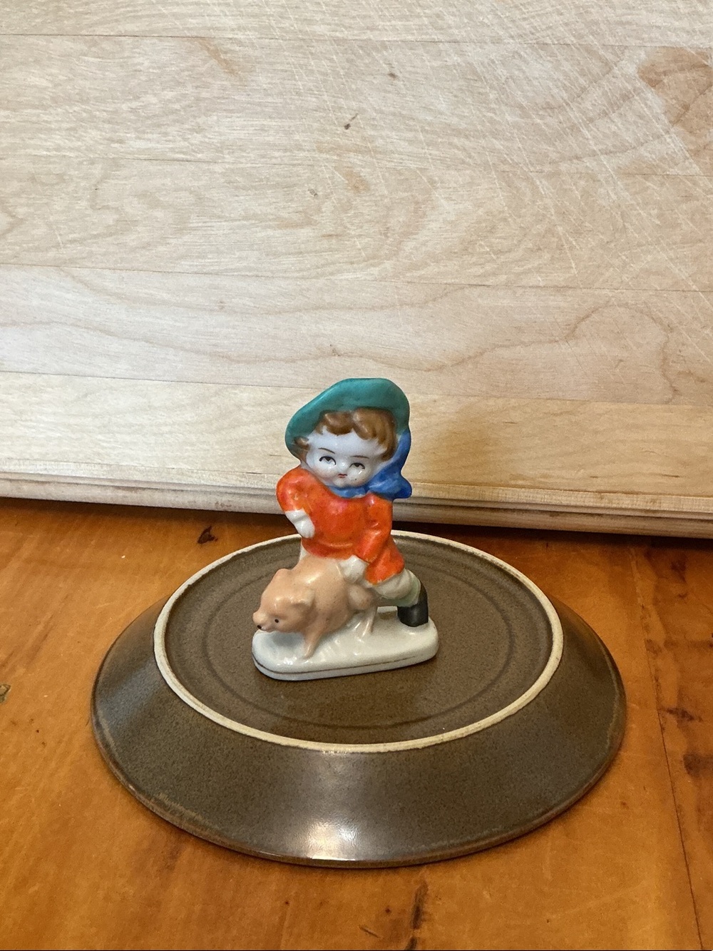 Postwar Vintage Porcelain Miniature Nursery Rhyme Boy & Pig Figurine Farmhouse